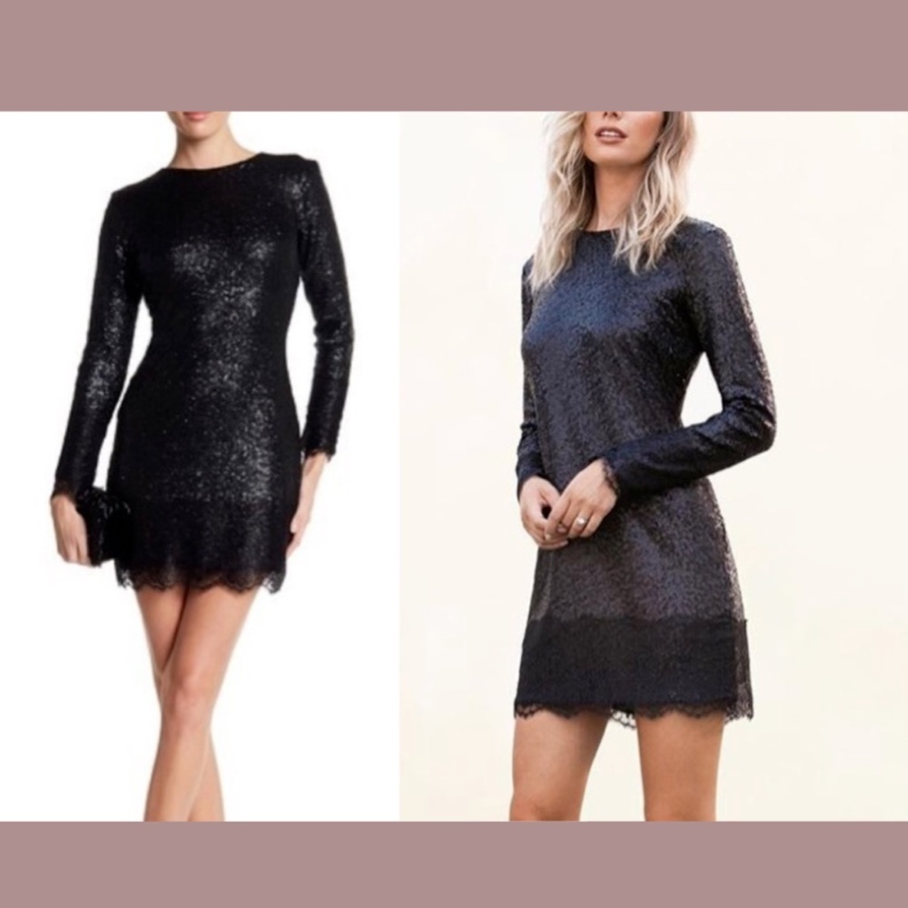 NEW Dress The Population [ Medium ] Kate Lace Trim Long‎ Sleeve Sequin Dress - Picture 2 of 12